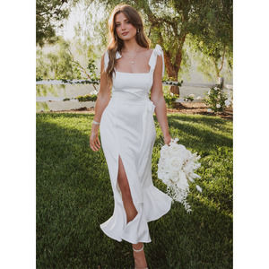 Show Me Your Mumu Garden Midi Dress White Luxe Satin Size Large Boho Wedding
